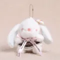 Süßer weißer Plüsch Hase Schlüsselanhänger Tasche Anhänger weiche Plüschpuppe Kleid Schleife - Hase mit Blumenhut & Karo-Rock - Braun