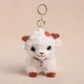 Cute fluffy sheep plush keychain with bell, soft lamb doll pendant for bag, sweet car key ring accessory - Curly Lamb-Strawberry (Lobster Clasp) / 14cm