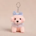 Cute pink poodle plush keychain with light blue bow and collar cute fluffy toy pendant for girls gift. - Bow knot Pink / Sitting Teddy Dog with Bow - Pink