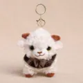 Cute fluffy sheep plush keychain stuffed animal keyring with plaid scarf bag charm gift. - Curly Lamb-Bow (Lobster Clasp) / 14cm