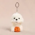 Cute white teddy dog plush keychain toy holding a basketball, soft stuffed doll pendant for girls. - Basketball White / Sitting Teddy Dog with Basketball - White