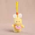 Cute yellow plush bunny keychain with knitted bib, soft stuffed rabbit bag pendant accessory. - Yellow