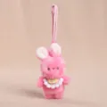Porte-clés lapin en peluche rose mignon avec bavoir en tricot, charm de sac duveteux. - Rose rouge