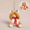 Niedlicher Tiger Plüschtier Schlüsselanhänger mit rotem Schal weiche Stofftier Tasche. - Scheuer Gelber Tiger / 12cm / Gelb