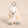 Cute plush bear keyring with floral ears and metal ring, sweet bag pendant charm accessory. - Floral Little Bean Bear