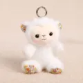Cute white plush lamb keychain with floral ears and feet, soft stuffed animal bag charm toy. - Floral Little Bean Lamb