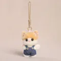 Cute plush cat keychain with blue denim overalls, soft stuffed animal bag charm or toy. - Cat in Overalls - Yellow