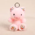 Cute pink plush pig keychain doll with floral ears soft stuffed animal bag charm gift - Tiny Floral Piglet