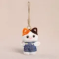 Cute plush cat pendant keychain, soft stuffed calico cat doll bag charm for backpack. - Kitten in Overalls - Orange