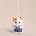 Cute plush cat keychain toy variant, soft kitten doll with denim overalls and hanging rope. - Kitten in Overalls - Brown