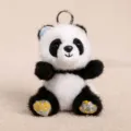 Cute panda plush keychain with floral ears and feet, soft stuffed animal bag charm pendant. - Tiny Floral Panda