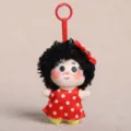 Simpatico ciondolo in peluche di bambola afro soffice portachiavi con abito a pois rossi - Nero