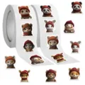Close-up detail of cute cartoon animal stickers roll featuring adorable knitted hat portraits. - 500 Pcs/Roll (10 Patterns)