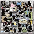 50PCS Mignons Autocollants Chat Noir Imperméables Drôles Stickers pour Journal Téléphone - Style Citations de Chat Noir / 50 Feuilles