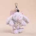 Cute plush rabbit keychain with floral ears and bowknot, stylish bag charm for women and girls. - Bow Style (15cm) / Purple