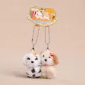 Cute magnetic couple puppy plush keychain bag pendant stuffed toy gift accessory - Mini Animal - Spotted Dog - 8cm - White & Brown
