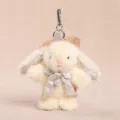 Cute plush bunny keychain bag charm with bow pearl pendant for backpack daily decoration gift - Bow Style (15cm) / Yellow