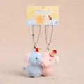 Magnetic couple plush toy keychain cute animal pendant with apple hat for bags and gifts. - Mini Animal - Elephant - 8cm - Blue & Pink