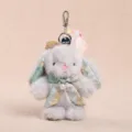 Grey plush rabbit keychain featuring a neo-Chinese floral bow and metal clasp. Perfect accessory. - Bow Style (15cm) / Gray