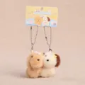 Magnetic couple puppy plush keychain soft toy cute hanging bag pendant accessory - Mini Animal - Dog with Bone - 8cm - Light Brown