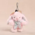 Cute pink plush bunny keychain with Chinese style brocade bow and pearl for bag charm gift. - Bow Style (15cm) / Pink