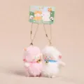 Magnetic couple plush sheep keychain set with cute bell pendant, soft plush bag charm. - Mini Animal - Curly Lamb - 8cm - Pink & White