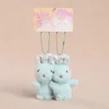 Cute magnetic plush rabbit couple keychain pendant with floral ears and sweet hanging card. - Floral Pattern Cute Rabbit Pair - 8cm - Green