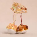 Magnetic cute plush couple keychain set, fluffy animal hanging ornament for bags. - Fun Food Party - Pineapple Cream Bun - 8cm - Light Brown