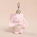 Cute pink plush rabbit keychain with traditional Chinese style vest pendant bag charm gift. - Dressed Style (11cm) / Pink