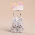 Cute magnetic couple plush rabbit keychain pendant with hanging card, soft bag gift. - Floral Pattern Cute Rabbit Pair - 8cm - Grey