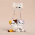 Cute magnetic matching cat plush keychain set, sweet couple bag charm plush toy pendant gift. - Hugging Kitten Pair - 8cm - White