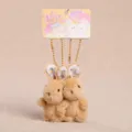 Cute magnetic couple plush rabbit keychain pendant fluffy bag hanging ornament toy gift - Floral Pattern Cute Rabbit Pair - 8cm - Brown