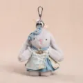 New Chinese style Wendy bunny plush toy keychain, cute blue dress doll bag pendant gift. - Skirt Style (15cm) / Gray
