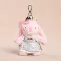 Cute pink plush rabbit keychain pendant in Chinese style dress, soft backpack ornament. - Skirt Style (15cm) / Pink