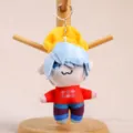 Cute plush doll keychain with blue hair and yellow hat, soft stuffed toy for bags and keys. - Boy Band Male with Blue Hair and Yellow Hat
