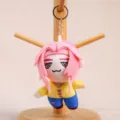 Cute pink hair plush doll keychain pendant, soft fabric toy with metal ring for bag decor. - Girl Group Doll with Pink Hair and Yellow Outfit