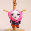 Cute K-pop demon hunters plush keychain pink hooded doll cartoon bag pendant toy accessory - Girl Group Doll with Red Hair and Black Outfit