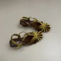 Women velvet strappy low heel Roman sandals, stylish green square toe casual summer shoes detail view. - 35 / 5cm Chunky Heel / Turmeric