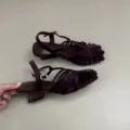 Purple velvet strappy roman sandals detail view, elegant closed toe low heel shoes for women - 35 / 5cm Chunky Heel / Purple