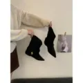 Black pointed toe slouchy boots short boots stylish women footwear for autumn winter - 35 / Black