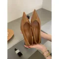 Brown pointed toe flats for women, elegant commuting casual shoes with brogue perforated details. - 35 / CBY-6518-65 Light Brown