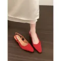 Escarpins élégants à talons bas et bout pointu en suédine rouge pour femmes en été. - 35 / HXQ-S36-36 Rouge