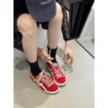 Red leather casual sneakers women spring flat fashion sport shoes retro board shoes - ALGF-A983-2 Red