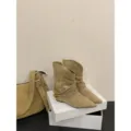 Brown pointed toe slouchy mid-calf boots for women, stylish autumn western fashion footwear. - 35 / Khaki