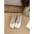Zapatos planos Mary Jane blancos con punta partida y lazo, elegante estilo retro francés. - 35 / Blanco Roto