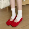Chaussures plates rouges a bout fendu ballerines pour femmes avec chaussettes blanches - 35 / Rouge