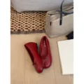 Zapatos planos punta hendida mujer, zapatos Mary Jane vintage casual, calzado cómodo diario. - 35 / Rojo