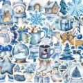 50 stuks blauwe winter kerst stickers waterdicht schattige cartoon DIY laptop waterfles stickers - 50 Stuks/Pak / Blauw