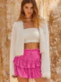 Dames mode pailletten minirok glitter gelaagde korte rok feestelijke kleding stijl - XS / Rozerood