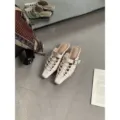 Donne vintage ritaglio tacco basso mules, beige estate elegante scarpe slip-on. - 35 / Bianco